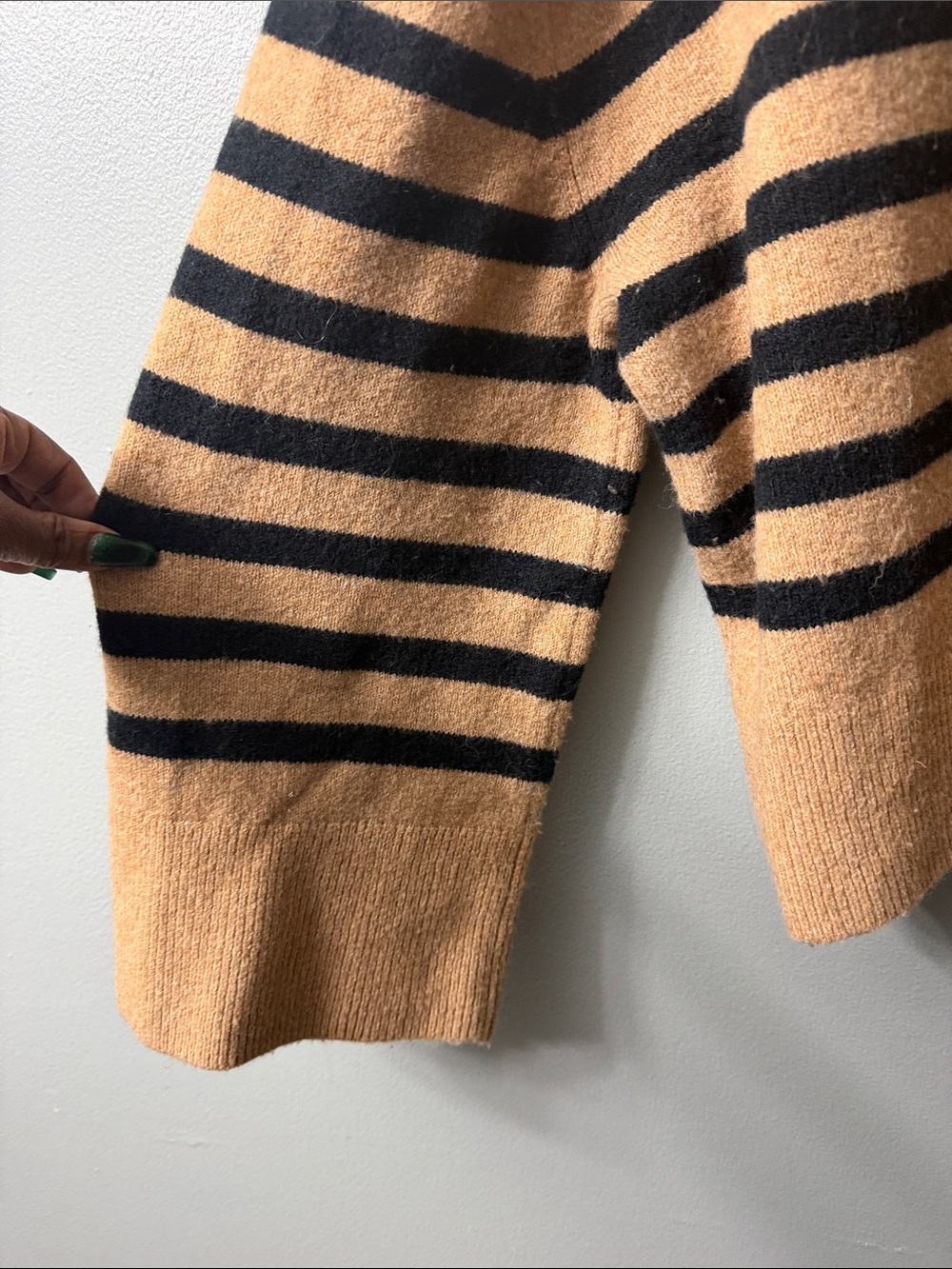 J.Crew Striped Mock Neck Sweater Camel Stripe Merino Wool Alpaca Cozy Classic - Picture 4 of 8
